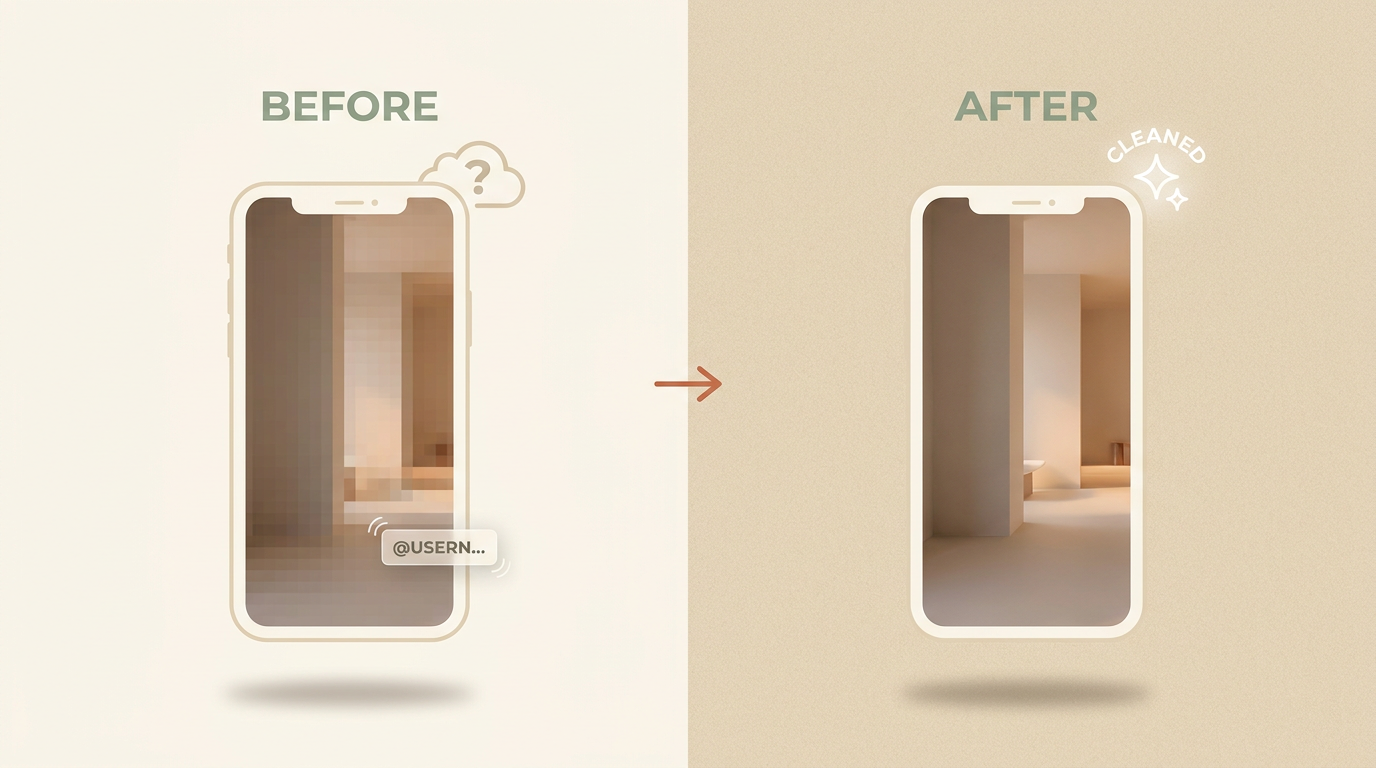 TikTok watermark before and after AI cleanup
