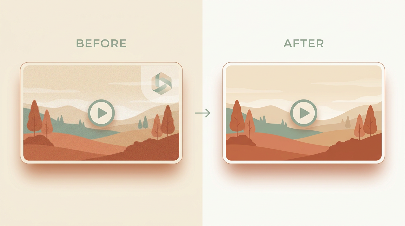 Video frame before and after AI watermark cleanup